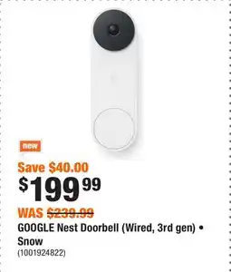Home Depot GOOGLE Nest Doorbell (Wired, 3rd gen) • Snow offer