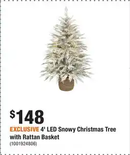 Home Depot EXCLUSIVE 4' LED Snowy Christmas Tree with Rattan Basket offer