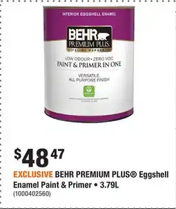 Home Depot EXCLUSIVE BEHR PREMIUM PLUS Eggshell Enamel Paint & Primer • 3.79L offer