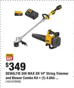Home Depot DEWALT 20V MAX XR 14 String Trimmer and Blower Combo Kit • (1) 4.0Ah battery & charger offer