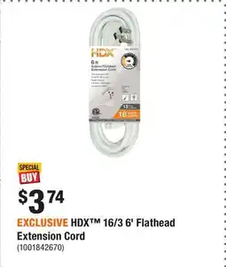 Home Depot EXCLUSIVE HDX 16/3 6' Flathead Extension Cord offer