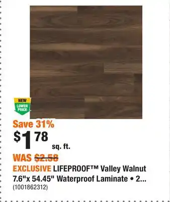 Home Depot EXCLUSIVE LIFEPROOF Valley Walnut 7.6x 54.45 Waterproof Laminate • 20.11 sf offer