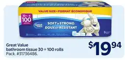 Walmart Great Value bathroom tissue 30 = 100 rolls offer