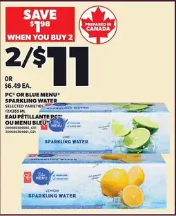 Independent Grocer PC OR BLUE MENU SPARKLING WATER, 12X355 ML offer