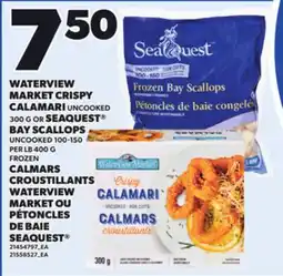Independent Grocer WATERVIEW MARKET CRISPY CALAMARI UNCOOKED, 300 G OR SEAQUEST BAY SCALLOPS, 100-150 PER LB 400 G offer