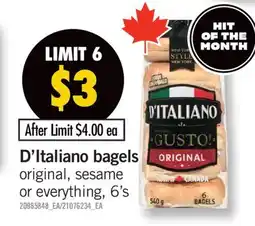 Fortinos D'ITALIANO BAGELS, 6' S offer