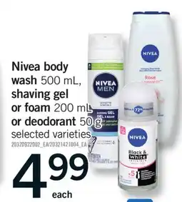 Fortinos NIVEA BODY WASH, 500 ML, SHAVING GEL OR FOAM, 200 ML OR DEODORANT, 50 G offer