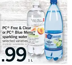 Fortinos PC FREE & CLEAR OR PC BLUE MENU BLUE MENU SPARKLING WATER, 1 L offer