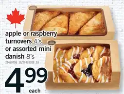 Fortinos APPLE OR RASPBERRY TURNOVERS, 4'S OR ASSORTED MINI DANISH, 8'S offer