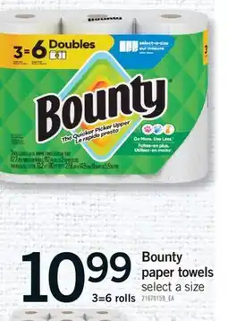 Fortinos BOUNTY PAPER TOWELS, 3=6 rolls offer