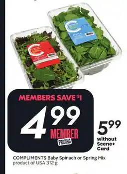 Sobeys COMPLIMENTS Baby Spinach or Spring Mix offer