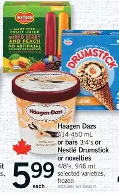 Fortinos HAAGEN DAZS 414-450 ML OR BARS 3/4'S OR NESTLÉ DRUMSTICK OR NOVELTIES, 4/8'S, 946 ML offer