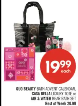 Shoppers Drug Mart QUO BEAUTY BATH ADVENT CALENDAR, CASA BELLA LUXURY TOTE or AIR & WATER BEAR BATH SET offer