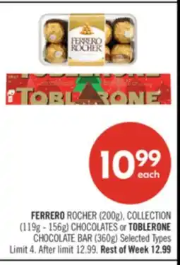 Shoppers Drug Mart FERRERO ROCHER (200g), COLLECTION (119g - 156g) CHOCOLATES or TOBLERONE CHOCOLATE BAR (360g) offer