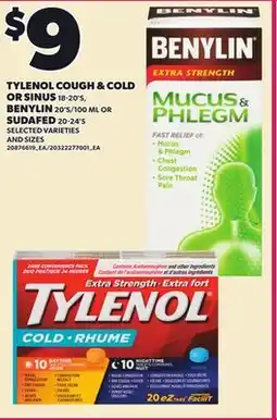 Loblaws TYLENOL COUGH & COLD OR SINUS, 18-20'S, BENYLIN, 20'S/100 ML OR SUDAFED 20-24'S offer