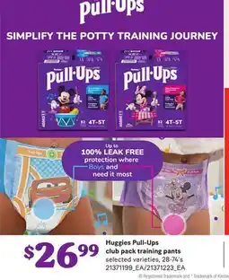 Loblaws HUGGIES PULL-UPS CLUB PACK TRAINING PANTS, 28-74'S offer