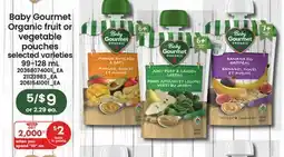 Loblaws BABY GOURMET ORGANIC FRUIT OR VEGETABLE POUCHES, 99-128 ML offer