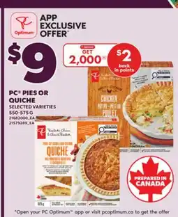 Loblaws PC PIES OR QUICHE, 550-575 G offer