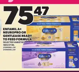 Loblaws ENFAMIL A+ NEUROPRO OR GENTLEASE READY TO FEED FORMULA, 18X237 ML offer