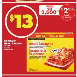 Loblaws NO NAME MEAT LASAGNA, 2.27 KG offer