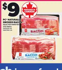 Loblaws PC NATURALLY SMOKED BACON, 375/500 G offer