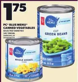 Loblaws PC BLUE MENU CANNED VEGETABLES, 341/398 ML offer