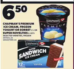 Loblaws CHAPMAN'S PREMIUM ICE CREAM, FROZEN YOGURT OR SORBET, 2 L OR SUPER NOVELTIES, 6-20'S offer
