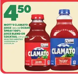 Loblaws MOTT'S CLAMATO JUICE 1.89 L OR OCEAN SPRAY 100% JUICE BLEND OR COCKTAIL 1.77 L-1.89 L offer