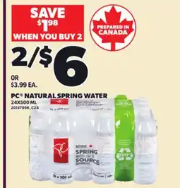 Loblaws PC NATURAL SPRING WATER, 24X500 ML offer