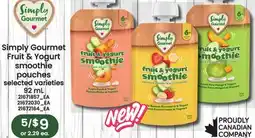 Loblaws SIMPLY GOURMET SIMPLY GOURMET FRUIT & YOGURT SMOOTHIE POUCHES, 92 ML offer