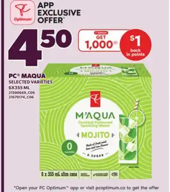 Loblaws PC MAQUA, 6X355 ML offer