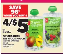 Loblaws PC ORGANICS BABY FOOD POUCH, 128 ML offer