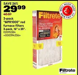 RONA 3-pack MPR1000 red furnace filters 3-pack, 16 x 25 offer