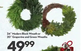 Longo's 24˝ Modern Block Wreath or 20˝ Grapevine and Green Wreaths offer