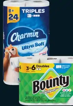 No Frills CHARMIN BATH TISSUE, 8 = 24 rolls or BOUNTY PAPER TOWELS, 3 = 6 rolls offer