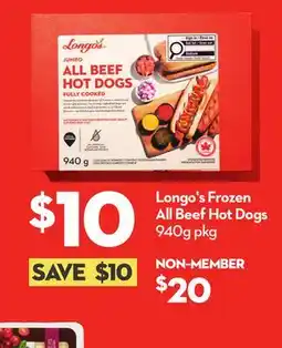 Longo's Frozen All Beef Hot Dogs offer