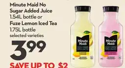 Longo's No Sugar Added Juice 1.54L bottle or Fuze Lemon Iced Tea 1.75L bottle offer