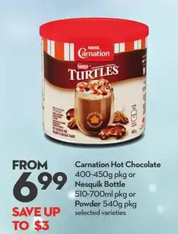Longo's Carnation Hot Chocolate 400-450g pkg or Nesquik Bottle 510-700ml pkg or Powder 540g pkg offer