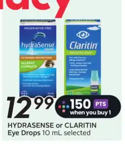 Sobeys HYDRASENSE or CLARITIN Eye Drops offer