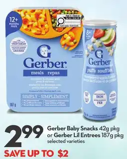 Longo's Gerber Baby Snacks 42g pkg or Gerber Lil Entrees 187g pkg offer