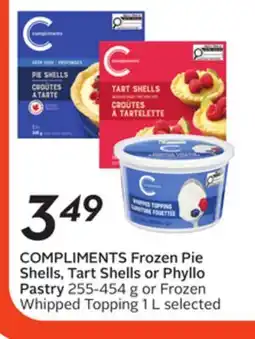 Sobeys COMPLIMENTS Frozen Pie Shells, Tart Shells or Phyllo Pastry offer