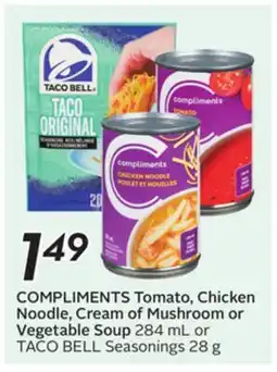 Sobeys COMPLIMENTS Tomato, Chicken Noodle, Cream of Mushroom or Vegetable Soup offer