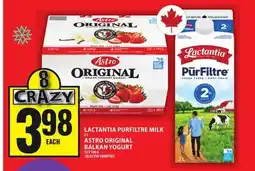 Food Basics LACTANTIA PURFILTRE MILK OR ASTRO ORIGINAL BALKAN YOGUR offer