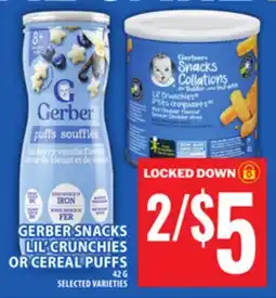 Food Basics GERBER SNACKS LIL' CRUNCHIES OR CEREAL PUFFS offer