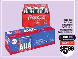 Chalo FreshCo Coca-Cola Soft Drink Mini Bottles 8x300 mL or AHA Sparkling Water 12x355 mL offer