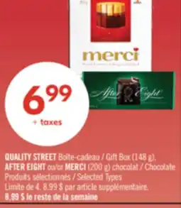 Pharmaprix QUALITY STREET Gift Box (148 g), AFTER EIGHT or MERCI (200 g) Chocolate offer