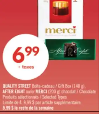 Pharmaprix QUALITY STREET Gift Box (148 g), AFTER EIGHT or MERCI (200 g) Chocolate offer