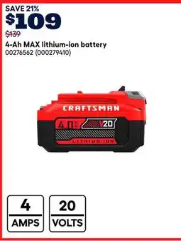 RONA CRAFTSMAN 4-Ah MAX lithium-ion battery offer