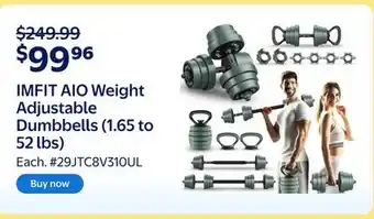 Walmart IMFIT AIO Weight Adjustable Dumbbells (1.65 to 52 lbs) offer