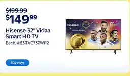 Walmart Hisense 32 Vidaa Smart HD TV offer